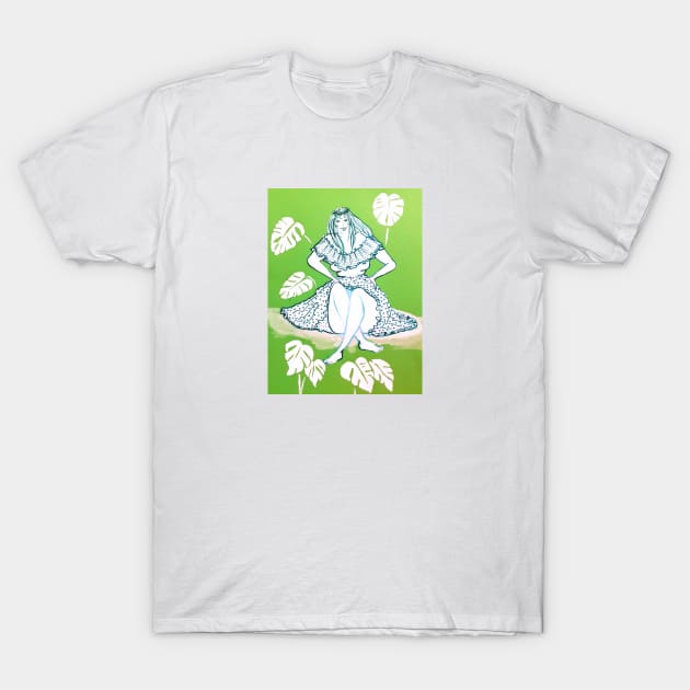 Girl And Tropical Plants T-Shirt by Maltez